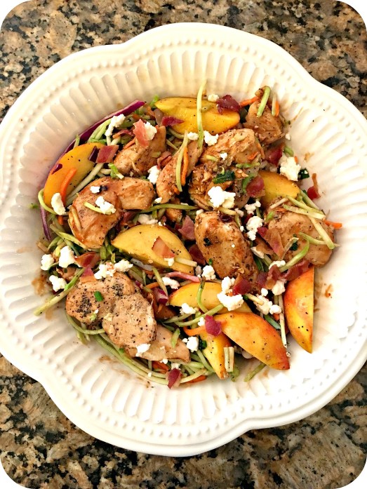 BBQ Chicken, Peach and Feta Slaw