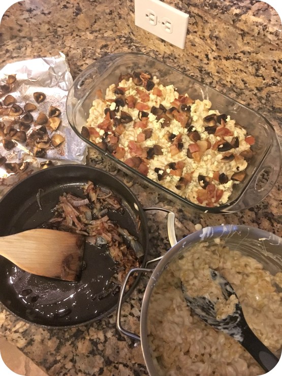 Grilled Onion, Mushroom, and Bacon Mac and Cheese Prep