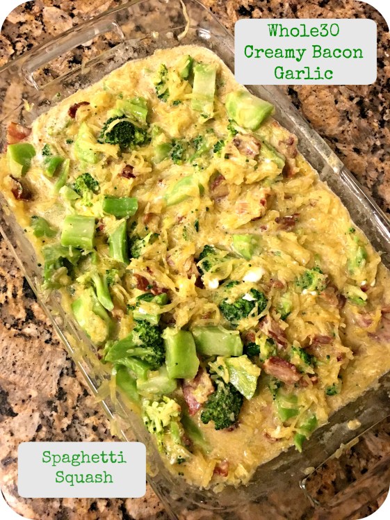 Whole30 Creamy Bacon Garlic Spaghetti Squash